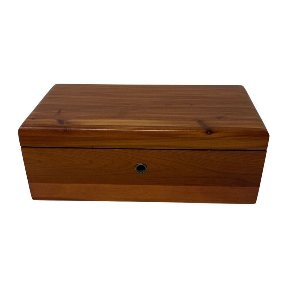 Vtg Lane Cedar Keepsake Box Exposures Jewelry Trinket Storage Rustic Wood Decor